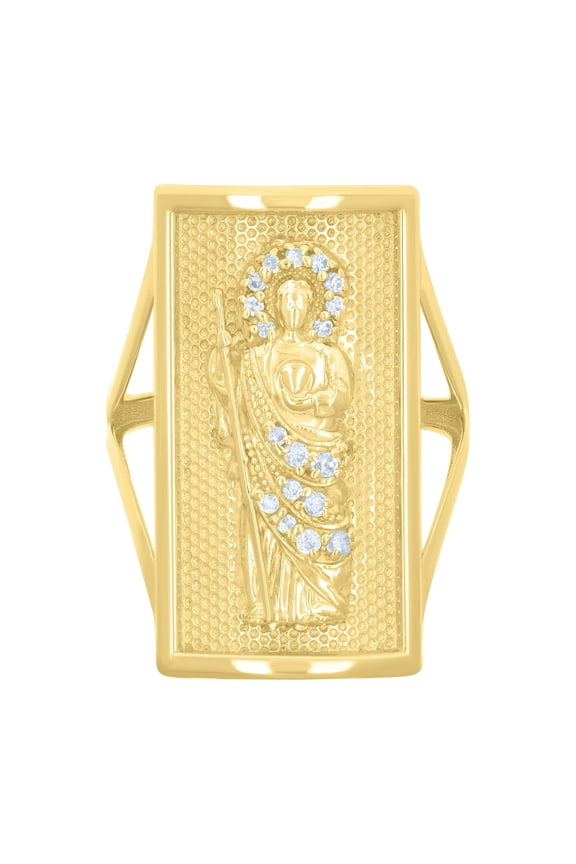 10kt Real Yellow Gold Womens Cubic-Zirconia Saint Jude Saints Religious Ring