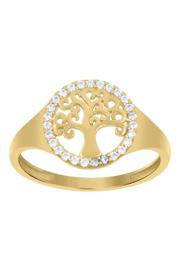 10kt Real Yellow Gold Womens Cubic-Zirconia Tree Of Life Good luck Ring