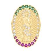 10kt Real Yellow Gold Womens Green/Pink White Cubic-Zirconia Saint Jude Saints Religious Ring