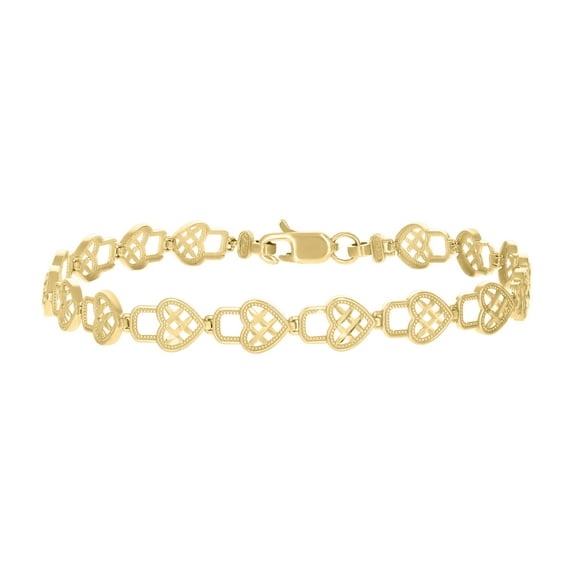 10kt Real Yellow Gold Womens Heart Lock Link 8" Bracelet