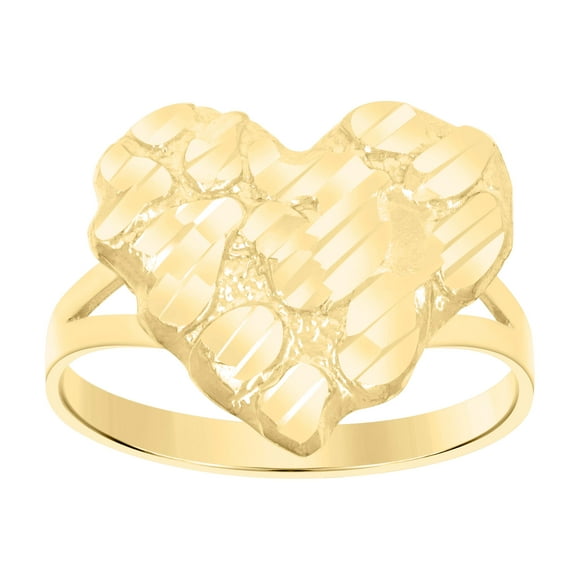 10kt Real Yellow Gold Womens Nugget Heart Ring