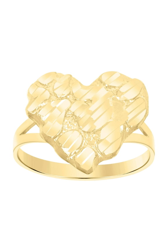 10kt Real Yellow Gold Womens Nugget Heart Ring