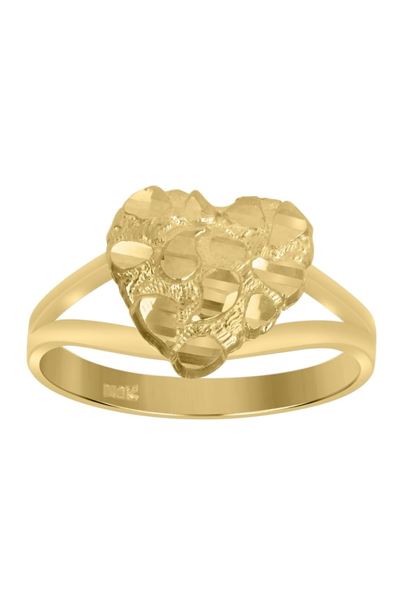 10kt Real Yellow Gold Womens Nugget Love Hearts Ring