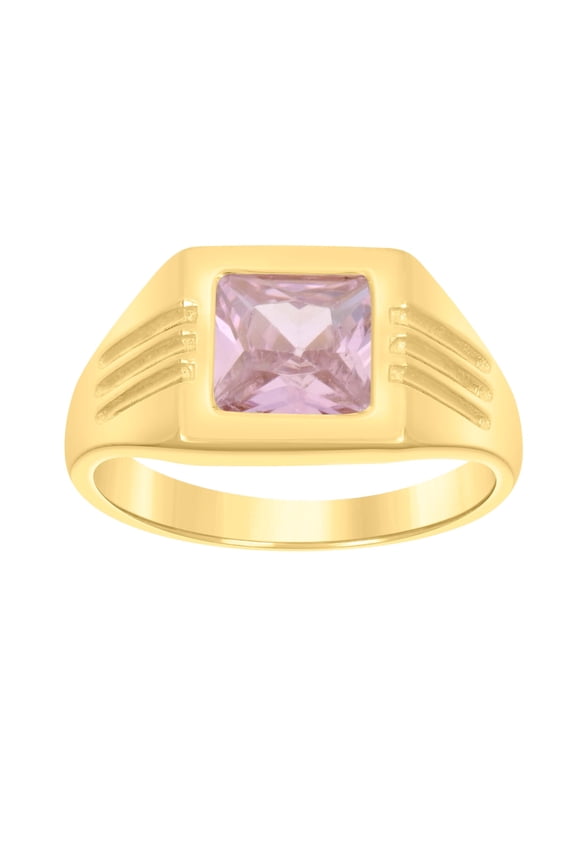 10kt Real Yellow Gold Womens Pink Princess Cut Cubic-Zirconia Square Head Fashion Ring