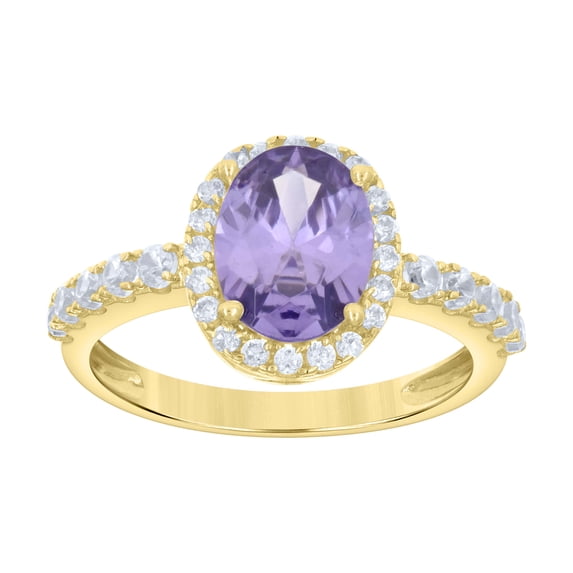 10kt Real Yellow Gold Womens Purple White Oval Round Cubic-Zirconia Engagement Ring