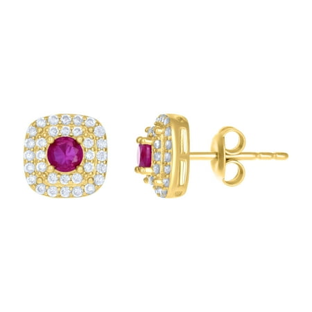 10kt Real Yellow Gold Womens Red White Cubic-Zirconia Square Fashion Stud Earrings