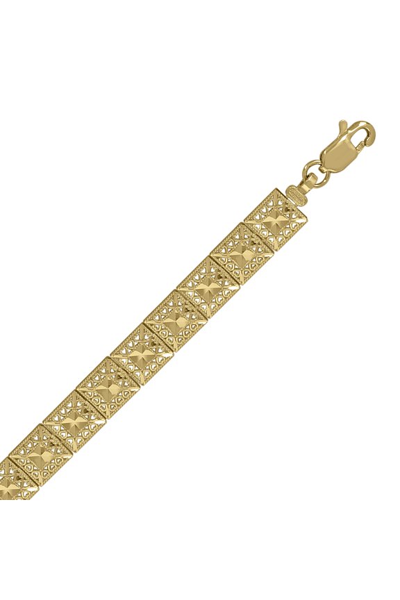 10kt Real Yellow Gold Womens Square Link Bracelet Size 7 Inches