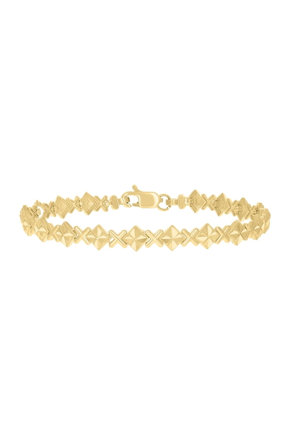10kt Real Yellow Gold Womens Square Link Bracelet Size 7 Inches