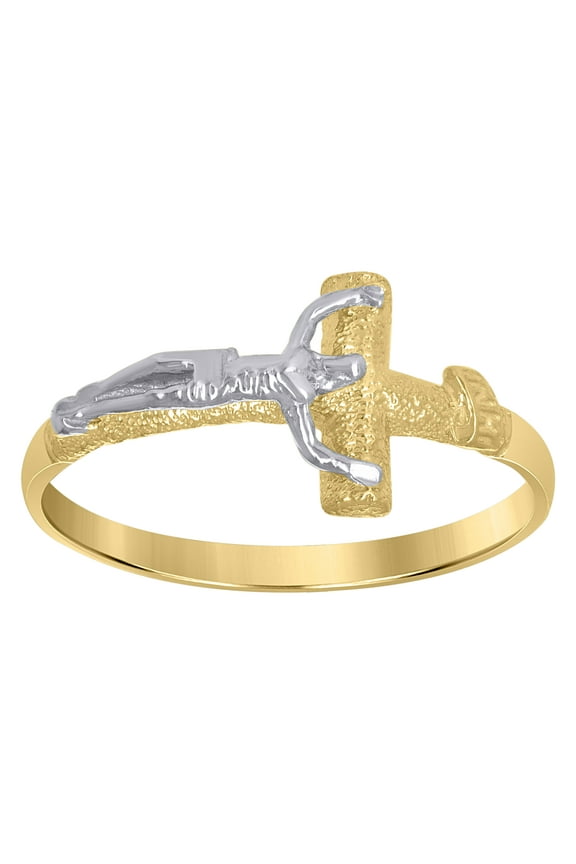 10kt Real Yellow Gold Womens Textured Inri Crucifix Cross Religious Ring