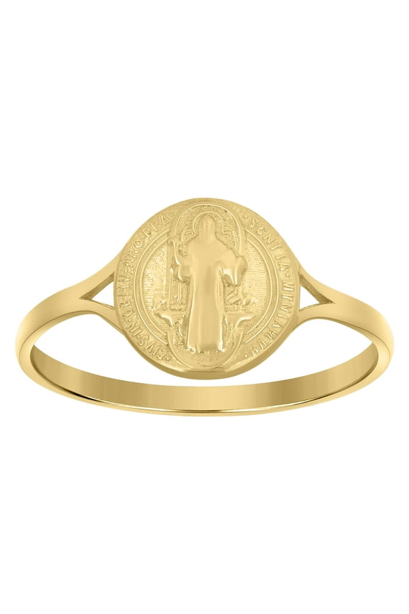10kt Real Yellow Gold Womens Textured Saint Benedict Religious Ring