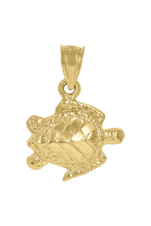 10kt Real Yellow Gold Womens Textured Sea Turtle Animal Charm Pendant