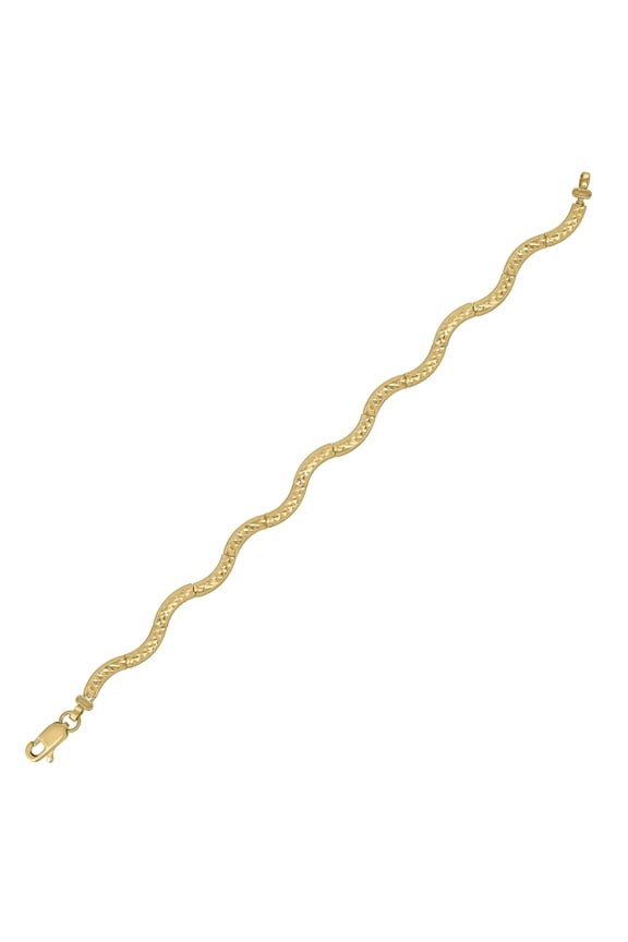 10kt Real Yellow Gold Womens Wave Pattern Link Bracelet Size 7 Inches
