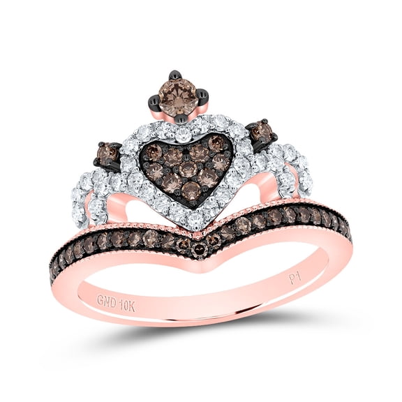 10kt Rose Gold 1/2 Cttw Natural Diamond Cognac Natural Crown Wedding Engagement Anniversary Ring, Women Size: 5-9