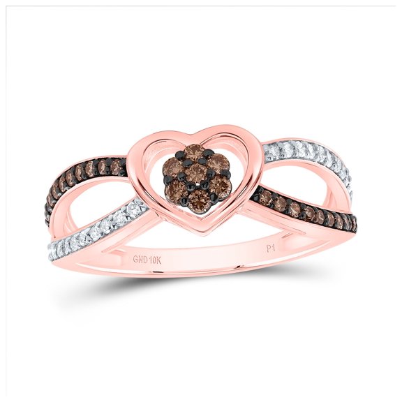 10kt Rose Gold 1/3 Cttw Natural Diamond Cognac Natural Diamond Heart Wedding Engagement Anniversary Ring, Women Size: 5-9