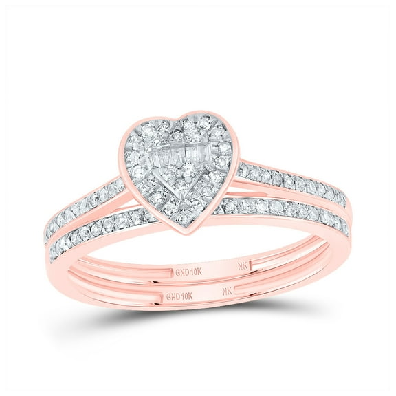 10kt Rose Gold 1/3 Cttw Natural Diamond Fashion Heart Wedding Engagement Anniversary Bridal Set, Women Size: 5-9