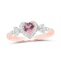 10kt Rose Gold 1/5 Cttw Diamond 4.5 Mm Heart- Morganite Wedding Engagement Anniversary Ring, Women Size: 5-9