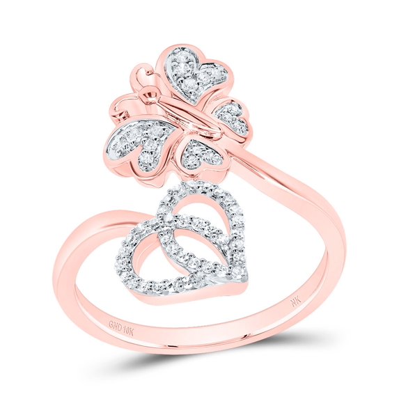 10kt Rose Gold 1/6 Cttw Natural Diamond Butterfly Heart Wedding Engagement Anniversary Ring, Women Size: 5-9
