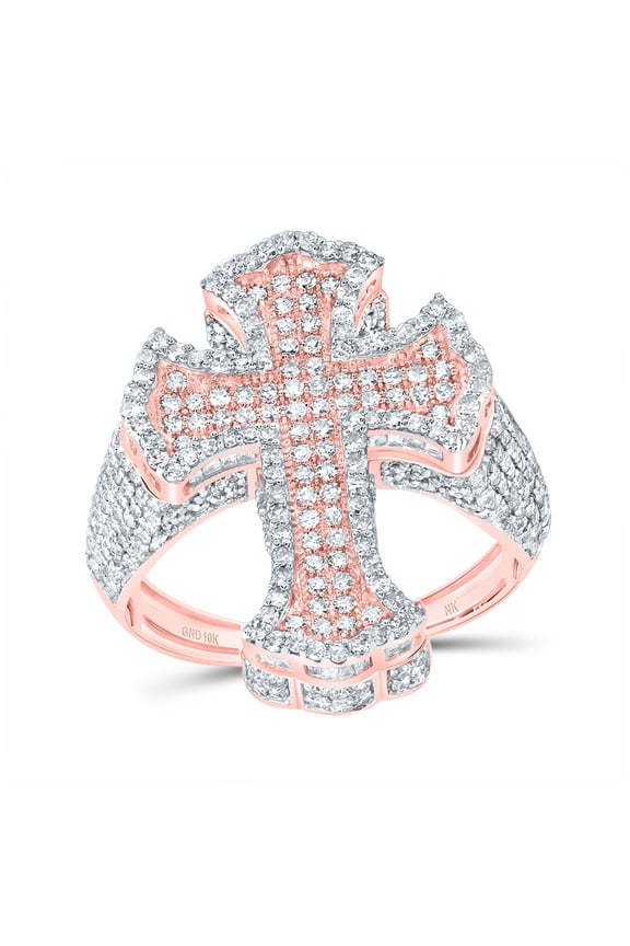 10kt Rose Gold 2 5/8 Cttw Diamond Crome Cross Mens Ring, Men Size: 8-12