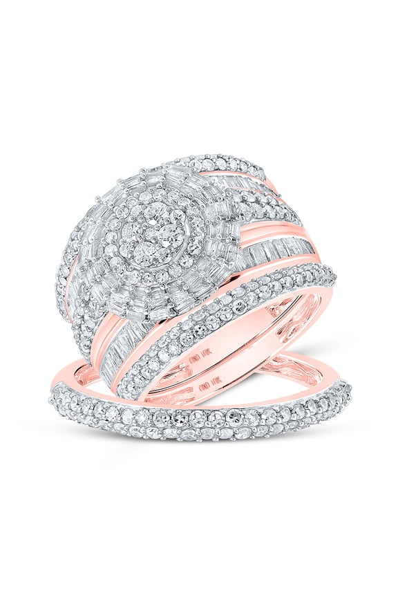 10kt Rose Gold His Hers Round Diamond Cluster Matching Wedding Set 2 Cttw