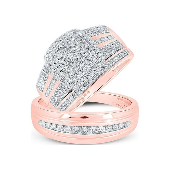 10kt Rose Gold His Hers Round Diamond Square Matching Wedding Set 3/4 Cttw