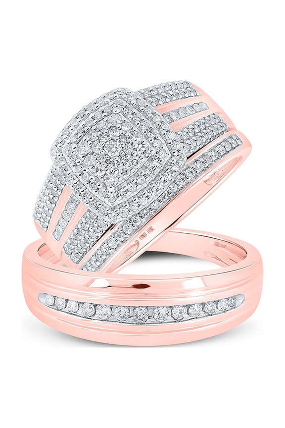 10kt Rose Gold His Hers Round Diamond Square Matching Wedding Set 3/4 Cttw