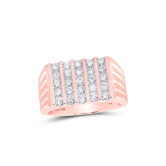 10kt Rose Gold Mens Round Diamond 5-Row Band Ring 1 Cttw