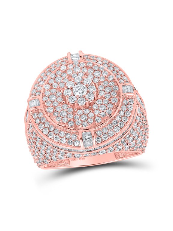 10kt Rose Gold Mens Round Diamond Circle Cluster Ring 5-1/2 Cttw