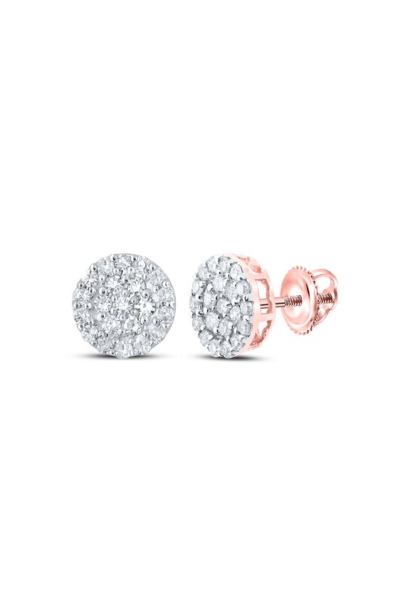10kt Rose Gold Mens Round Diamond Cluster Earrings 1/4 Cttw