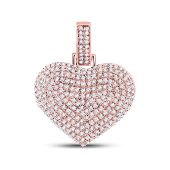10kt Rose Gold Mens Round Diamond Heart Charm Pendant 3/4 Cttw