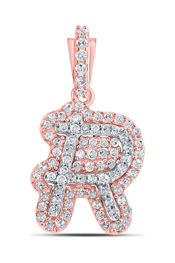 10kt Rose Gold Mens Round Diamond R Initial Letter Charm Pendant 1/5 Cttw