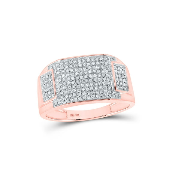 10kt Rose Gold Mens Round Diamond Rectangle Cluster Ring 1/2 Cttw
