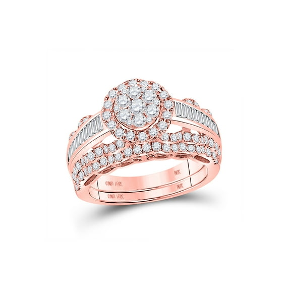 10kt Rose Gold Round Diamond Cluster Bridal Wedding Ring Band Set 1-1/2 Cttw
