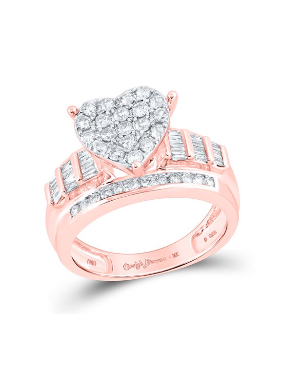 Diamond Queen 10kt Rose Gold Round Diamond Heart Bridal Wedding Engagement Ring 1 Cttw