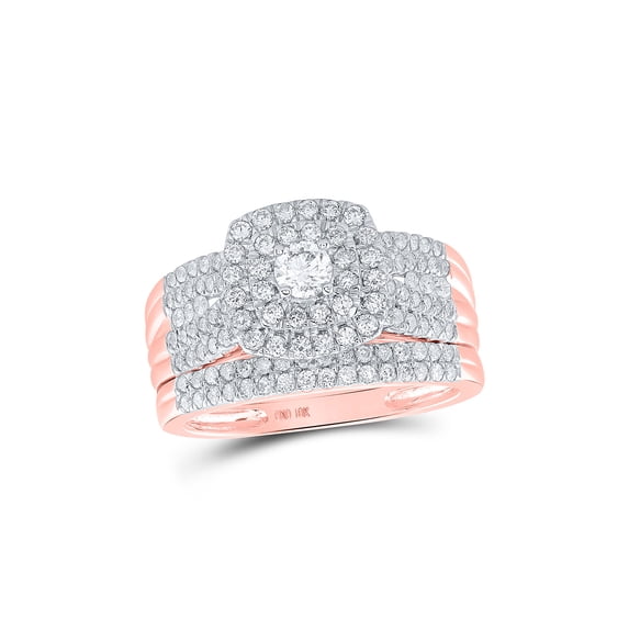 10kt Rose Gold Round Diamond Square Bridal Wedding Ring Band Set 1 Cttw