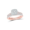 thumbnail image 1 of 10kt Rose Gold Round Diamond Square Bridal Wedding Ring Band Set 3/4 Cttw, 1 of 1