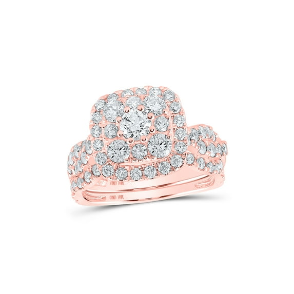 10kt Rose Gold Round Diamond Square Halo Bridal Wedding Ring Band Set 2 Cttw
