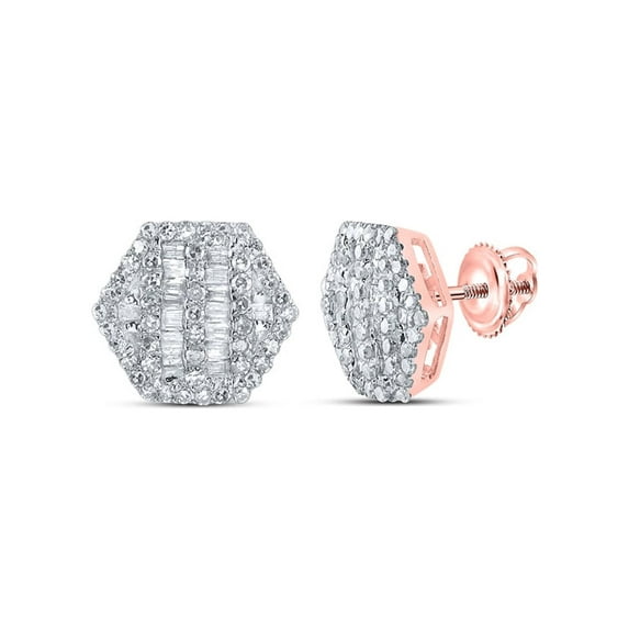 10kt Rose Gold Womens Baguette Diamond Hexagon Earrings 5/8 Cttw