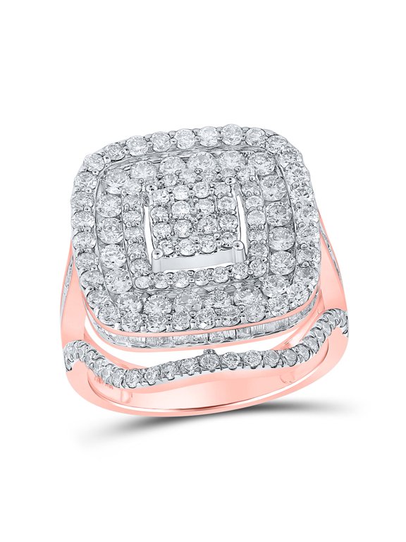 10kt Rose Gold Womens Baguette Diamond Square Ring 2-3/4 Cttw