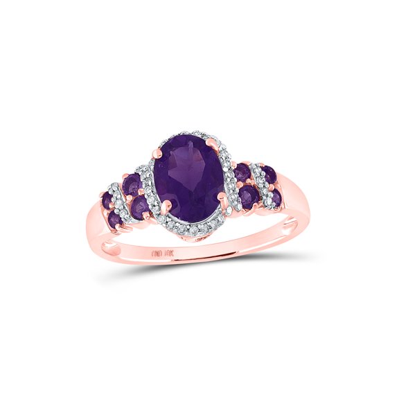 10kt Rose Gold Womens Oval Lab-Created Amethyst Solitaire Ring 1-3/8 Cttw