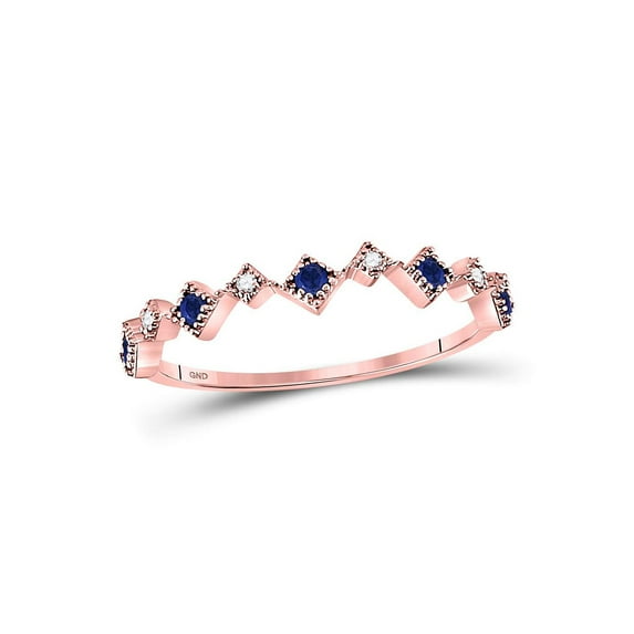 10kt Rose Gold Womens Round Blue Sapphire Diamond Square Stackable Band Ring 1/5 Cttw