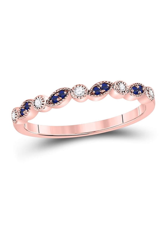 10kt Rose Gold Womens Round Blue Sapphire Diamond Stackable Band Ring 1/10 Cttw
