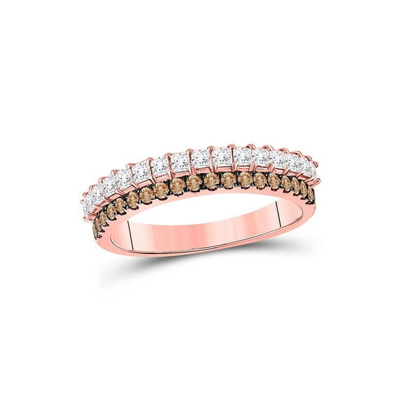 10kt Rose Gold Womens Round Brown Diamond Anniversary Band Ring 3/4 Cttw