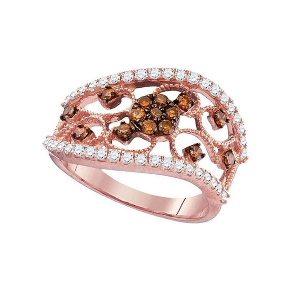 10kt Rose Gold Womens Round Brown Diamond Filigree Band Ring 7/8 Cttw