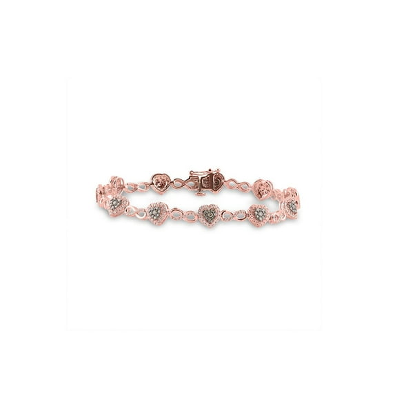 10kt Rose Gold Womens Round Brown Diamond Heart Bracelet 1-7/8 Cttw