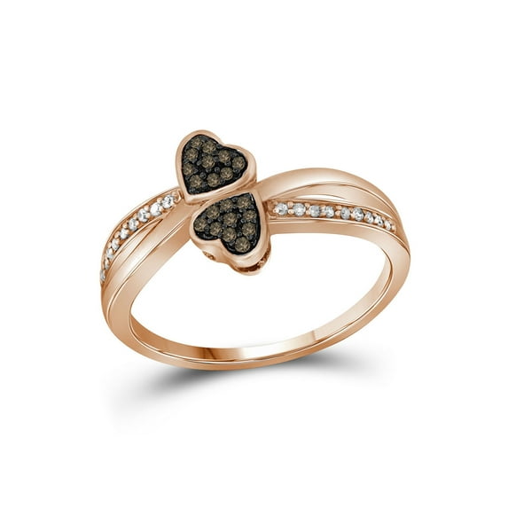 10kt Rose Gold Womens Round Brown Diamond Heart Ring 1/10 Cttw