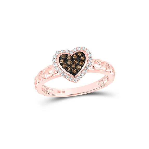 10kt Rose Gold Womens Round Brown Diamond Heart Ring 1/4 Cttw
