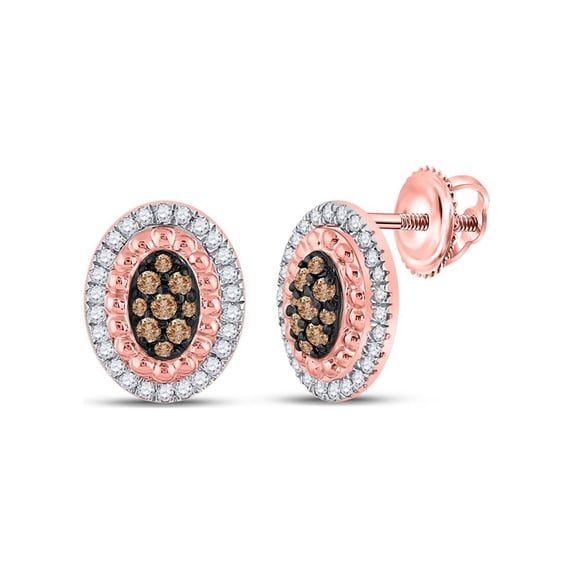 10kt Rose Gold Womens Round Brown Diamond Oval Earrings 3/8 Cttw