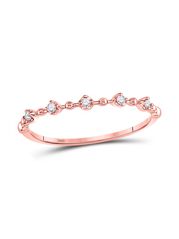 10kt Rose Gold Womens Round Diamond Bead Dot Stackable Ring 1/20 Cttw