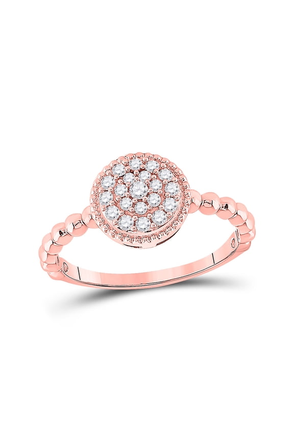 10kt Rose Gold Womens Round Diamond Beaded Circle Cluster Ring 3/8 Cttw