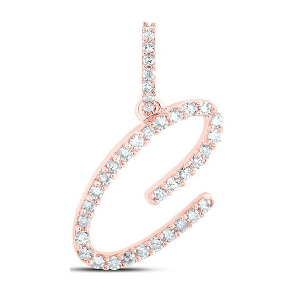 10kt Rose Gold Womens Round Diamond C Initial Letter Pendant 1/6 Cttw